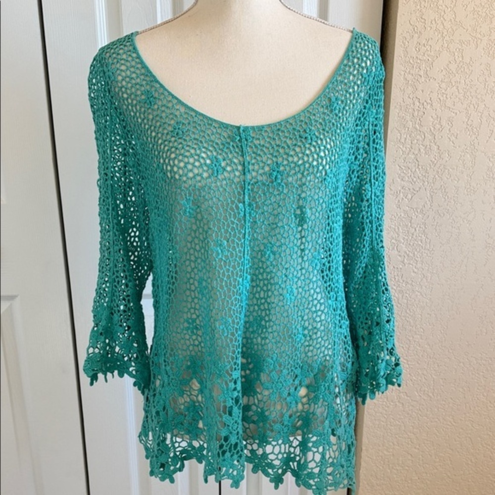 Teal Crochet Knit Top